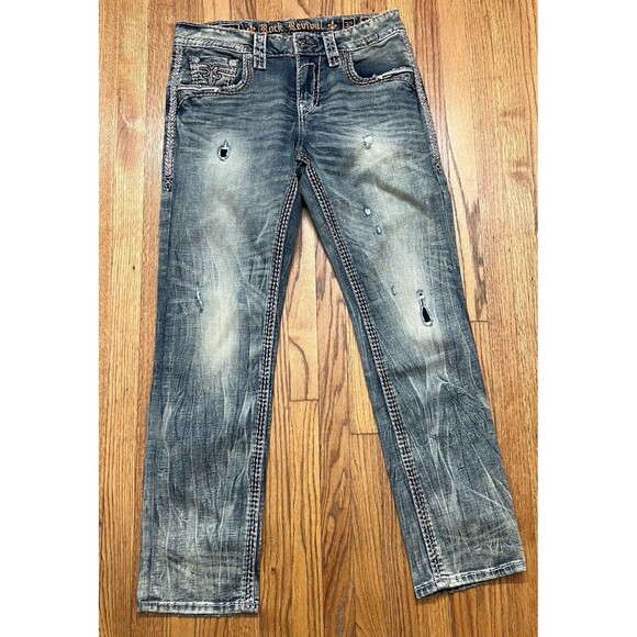 Rock Revival Bosley Alt Straight Distressed Denim Jeans Men'sSize 32x31